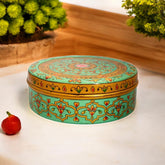 Hand Painted Spice Box With 7 Compartments - Green And Gold Design